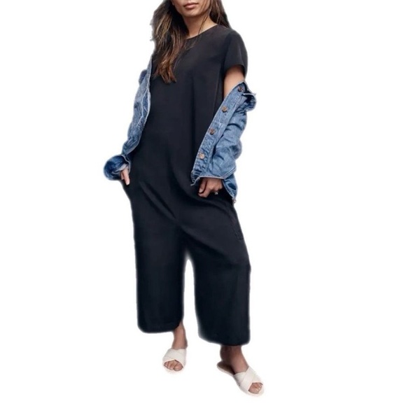 Universal Standard for J. Crew Cupro Wide Leg Jumpsuit XL Black Soft Cropped - Picture 1 of 8